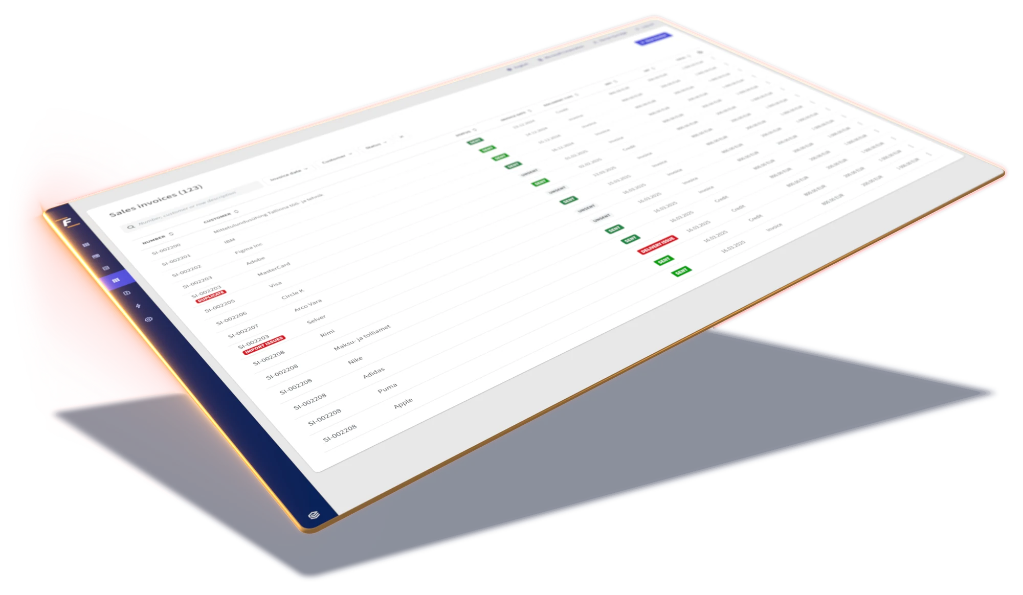 Écran de la plateforme Fitek : vue d’ensemble de la gestion des factures