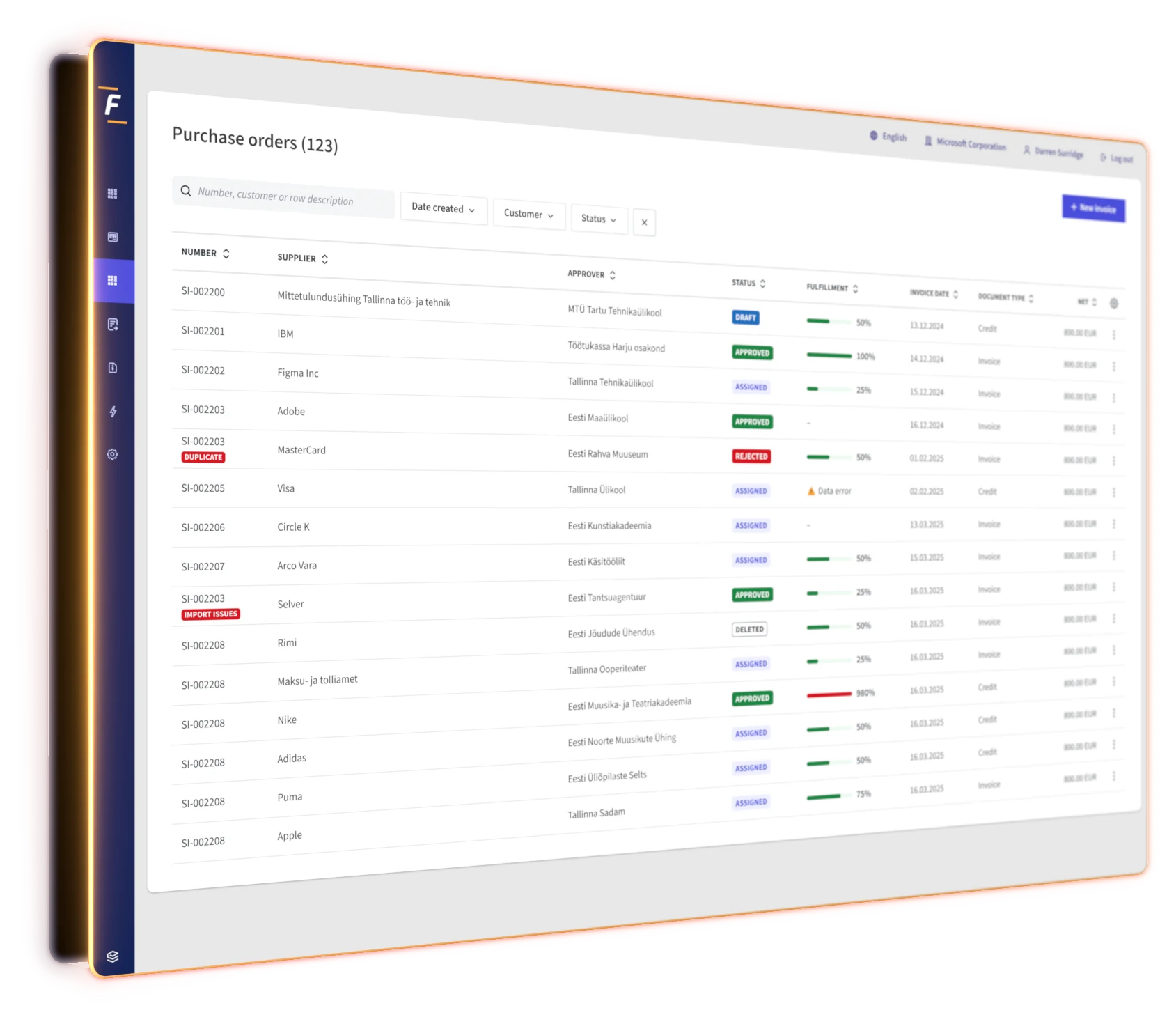 Écran de la plateforme Fitek : échange de documents EDI