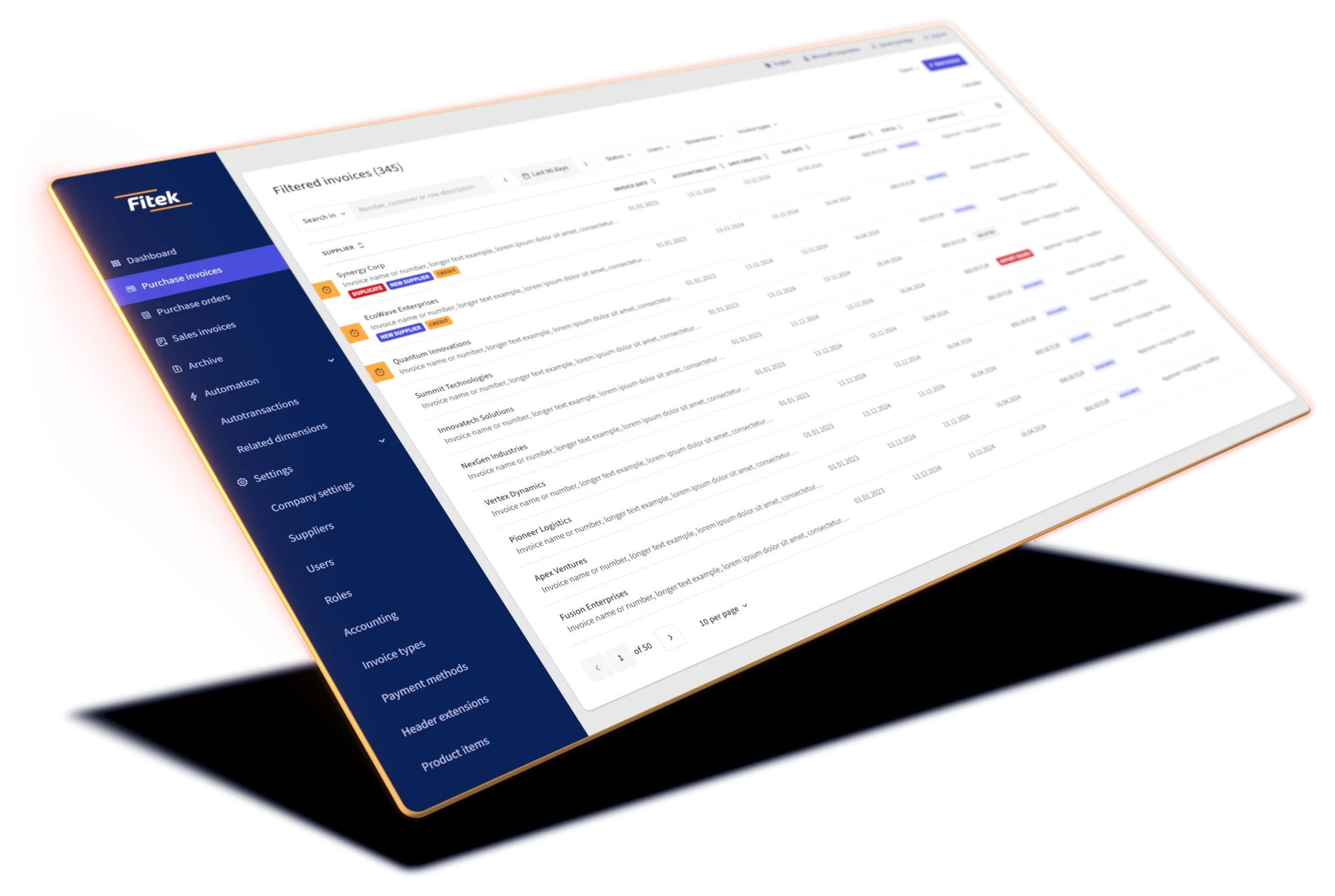 Écran de la plateforme Fitek : numérisation des documents