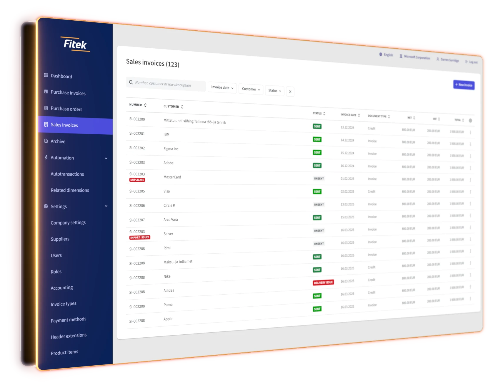 Écran de la plateforme Fitek : conversion de PDF vers Peppol