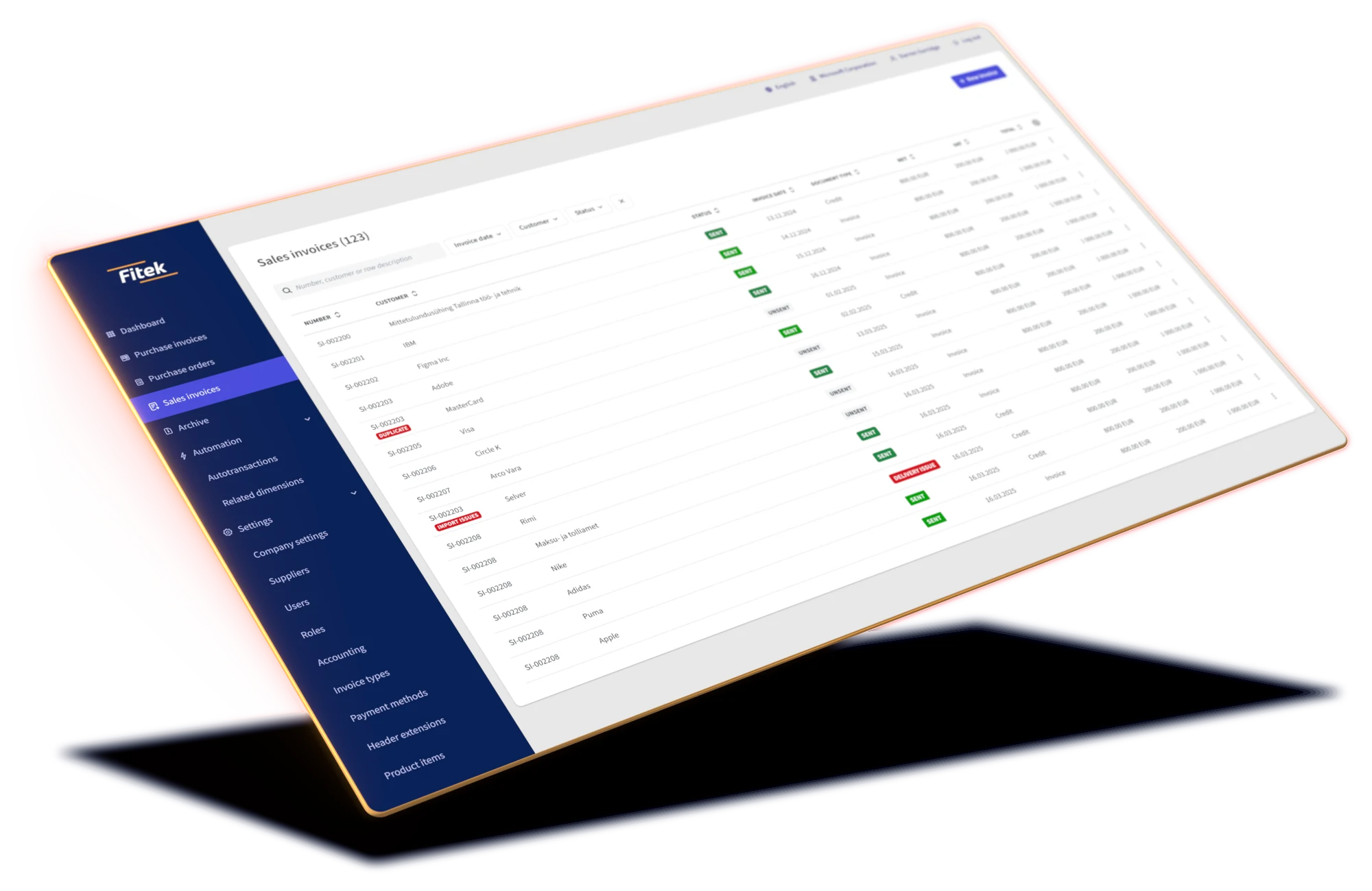 Écran de la plateforme Fitek : vue pour l’IT et le CTO